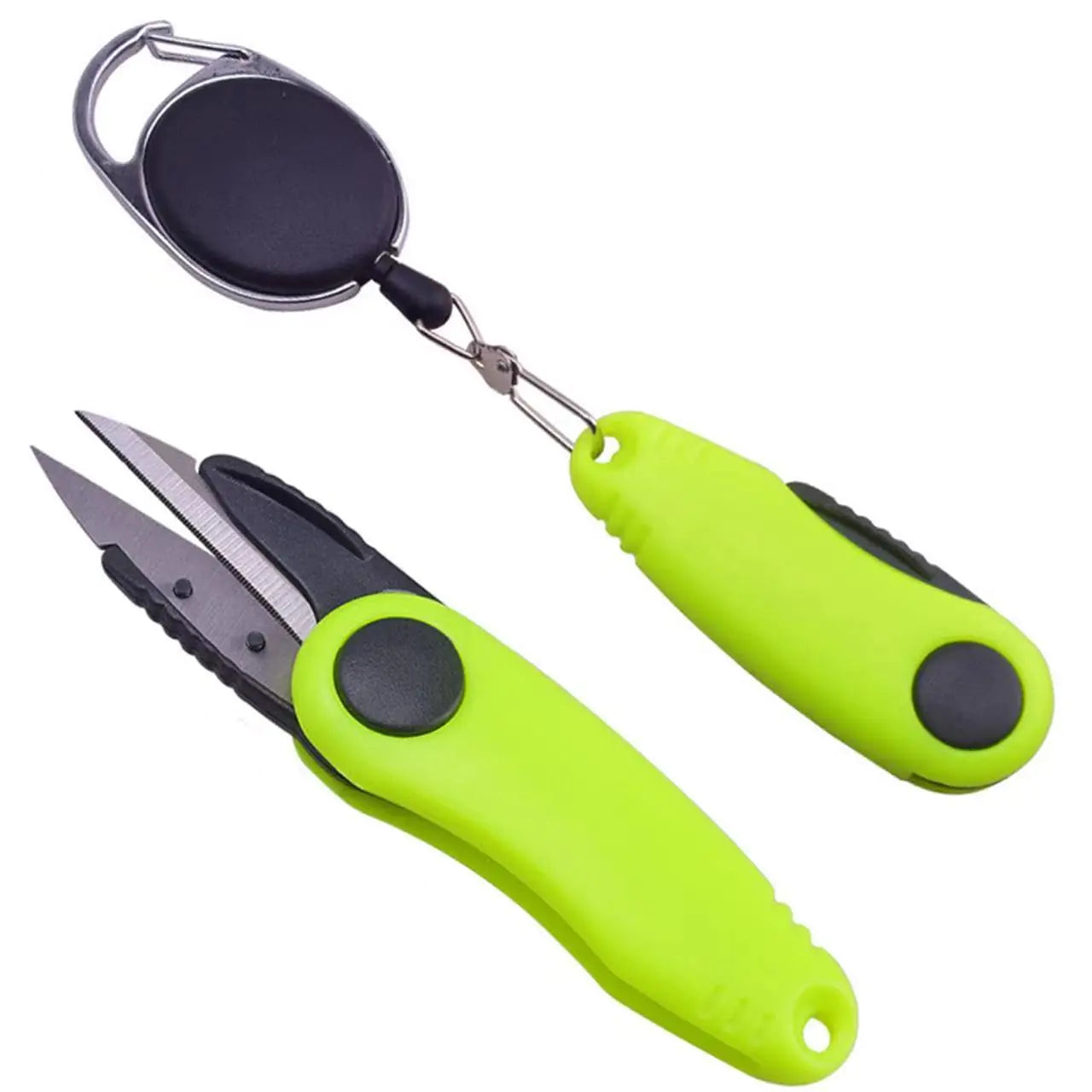 2 Pack Fishing Wire Plier Fishing Line Scissors Stainless Steel Fishing Pliers Scissors Folding Shrimp Shape Fishing Line Clipper with Retractable Keychain for Fishing Green